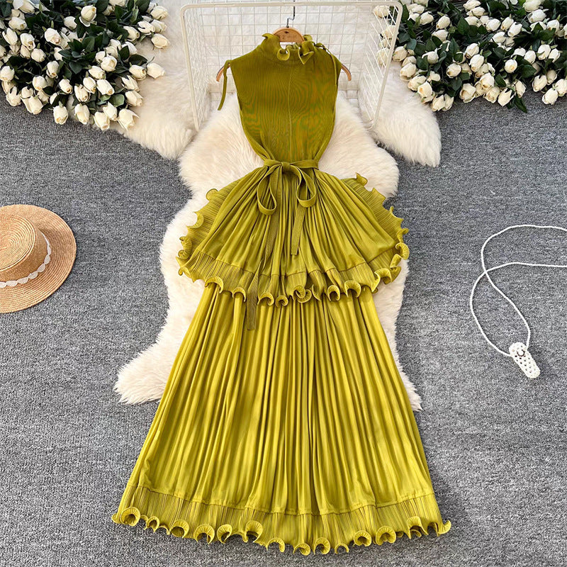 light luxury high-end sleeveless dress women's summer lotus leaf edge waist temperament niche chic beautiful long dress