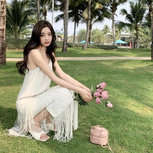 2025 Photo super fairy beach dress women's summer Sanya seaside vacation dress high-end suspender long dress travel wear