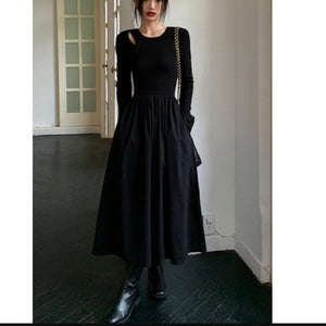 2025 Hollow knitted long-sleeved dress women's  spring new design sense niche temperament slim and thin long dress