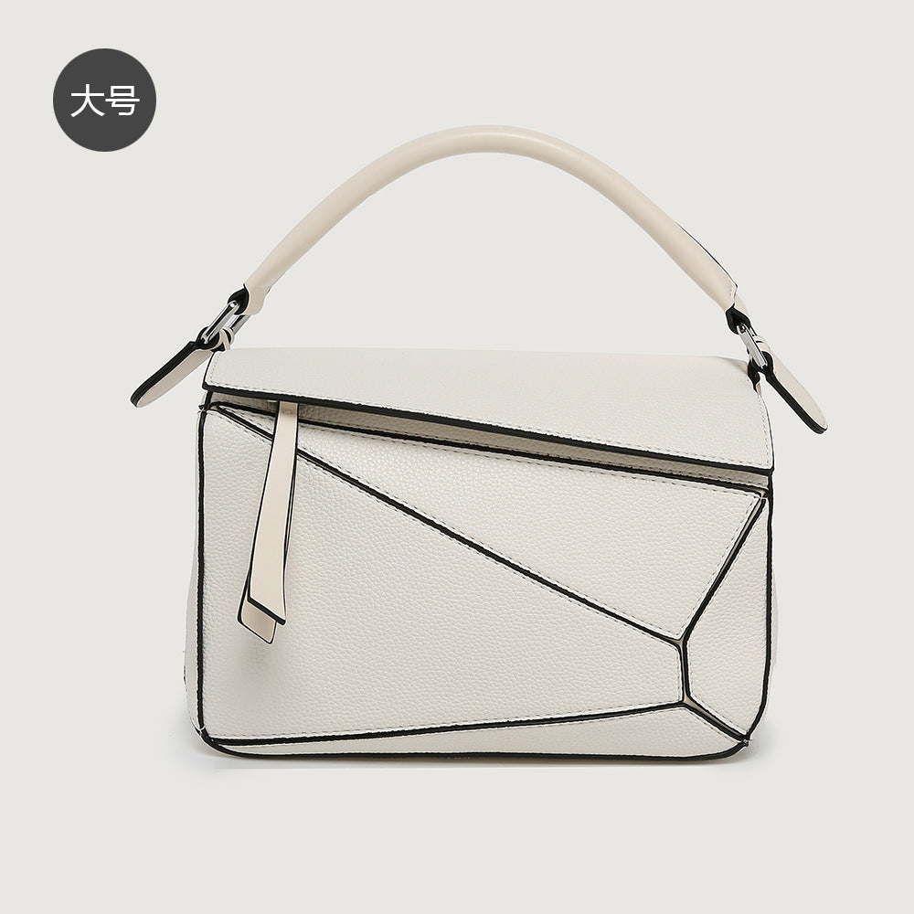 2025 popular new handbag geometric splicing pillow bag lychee pattern messenger bag fashionable and lightweight large-capacity doctor bag