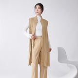 2025 Simple and thin vest jacket for women's spring and summer new temperament fashionable folds medium and long vest for women to wear all-match