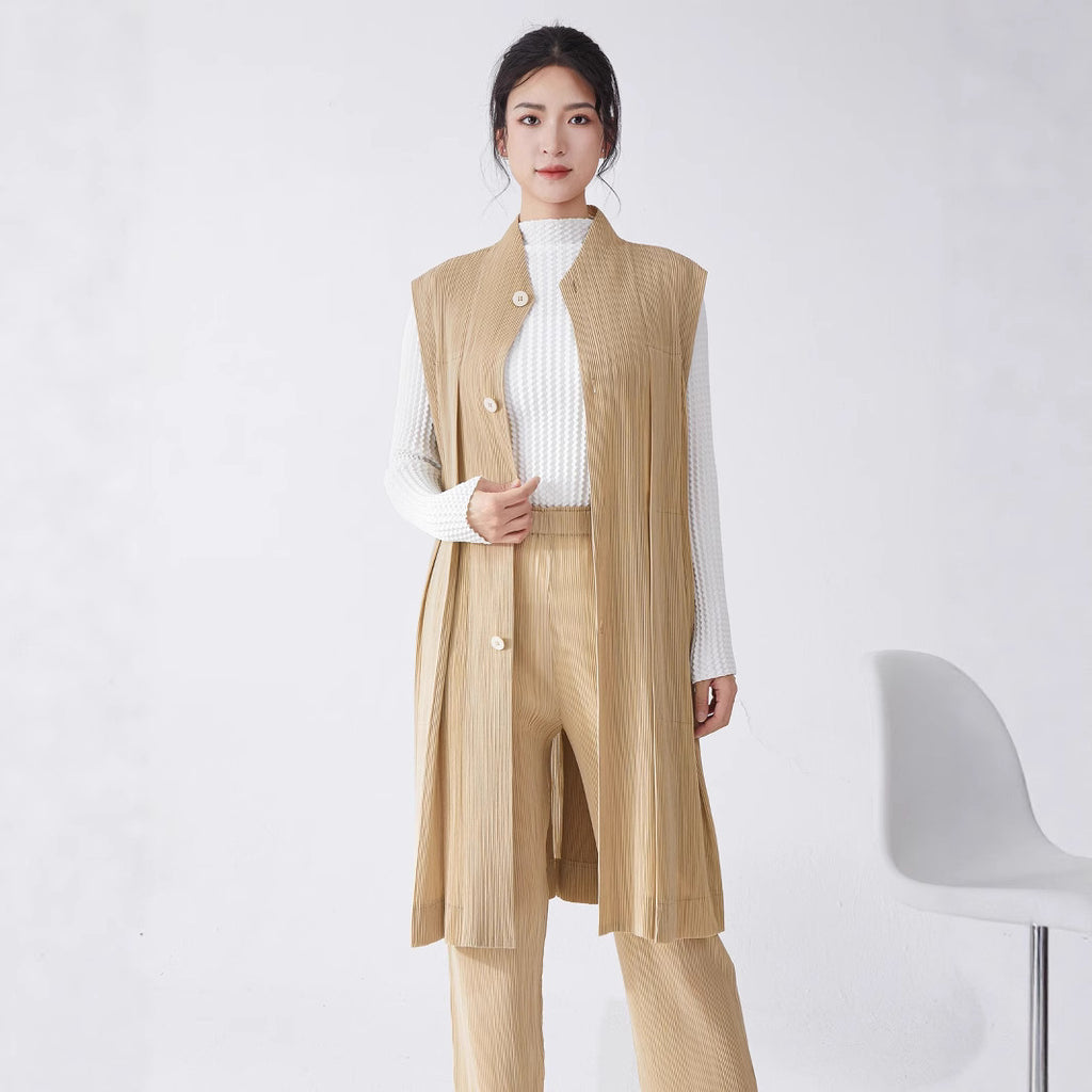 2025 Simple and thin vest jacket for women's spring and summer new temperament fashionable folds medium and long vest for women to wear all-match