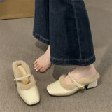 2025  popular new autumn and winter fluffy shoes wear women's shoes thick heel velvet cotton shoes temperament  bag head half slippers