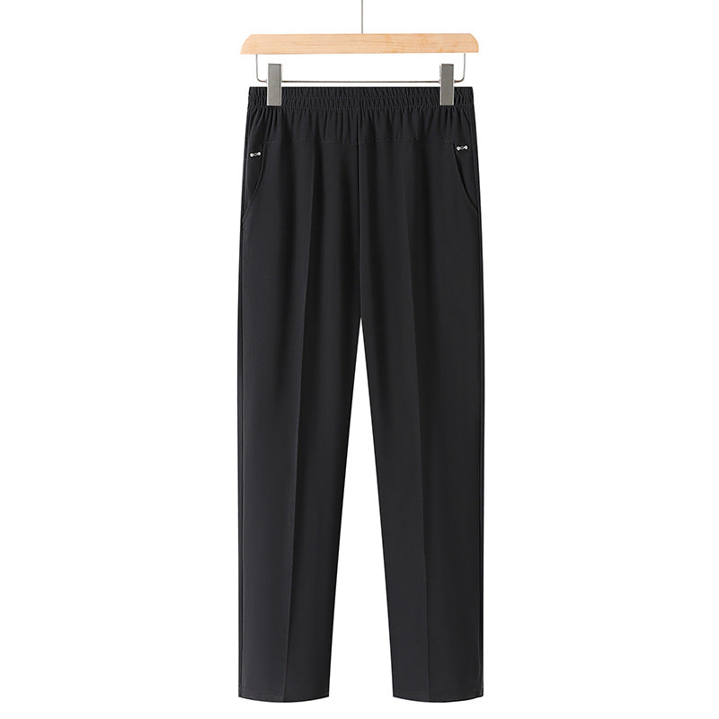 GOOSUDU Middle-Aged and Elderly Women's Pants Summer Thin Cropped Straight Pants Loose plus Size Mother Grandma's Pants Elastic Waist Outer Wear