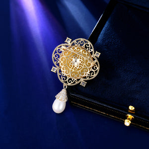 2025 Vintage court style cheongsam dress accessories corsage fixed pin silk scarf buckle pearl water drop hollow pattern brooch