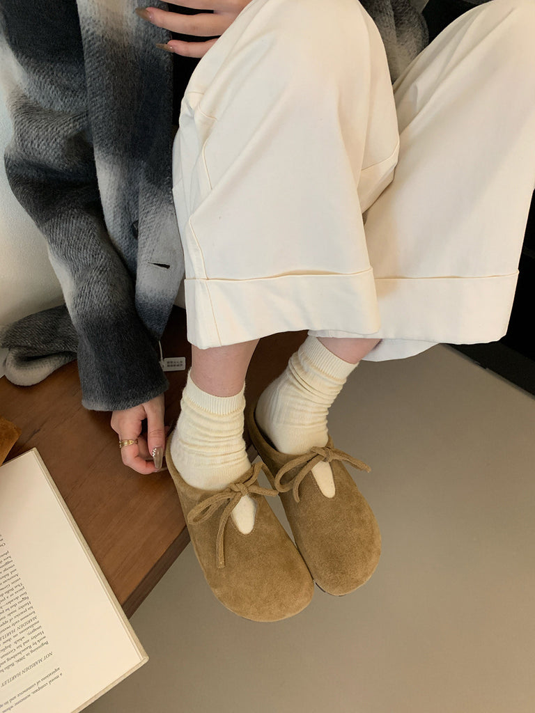 2025  Thick-bottomed Birkenstock bag head half slippers women's outer wear half tray popular autumn lace-up pregnant women non-slip ugly Bokentide