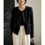 2025 Heavy black gold buckle wool small fragrance short coat texture sense advanced sense spring and autumn  spring women's clothing short