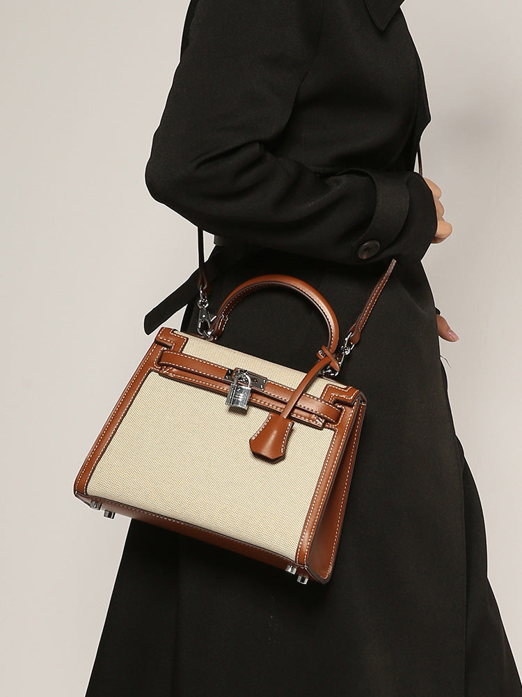 GOOSUDU 2025 New fashion classic splicing canvas second-generation Kelly bag high-end single shoulder oblique span portable women's bag New explosion