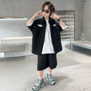 Boys' Summer Shirt Outfit  New Children's Summer Clothing Thin Short Sleeve Medium and Big Children Summer Boyish Look Fashion
