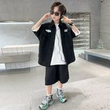 Boys' Summer Shirt Outfit  New Children's Summer Clothing Thin Short Sleeve Medium and Big Children Summer Boyish Look Fashion