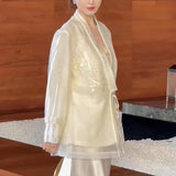 2025 spring new Chinese style flower and bird embroidered mulberry silk shirt white loose outer top women's M3074