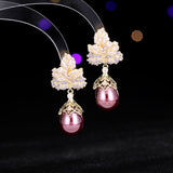 2025 Retro court style high-end earrings banquet dress with high-end zircon water drop-shaped pearl maple leaf earrings