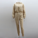 GOOSUDU New 2025 solid color casual fashion sports sweater set women's new autumn and winter hooded sweater sweatpants two-piece set