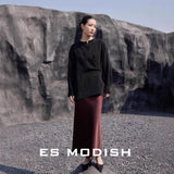 2025 ES MODISH spring new product niche design sense round neck side buckle solid color loose Tencel casual shirt girls