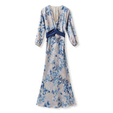 Early autumn retro V-neck design sense of temperament, advanced sense of improved Hanfu waist slim silk dress women M8016
