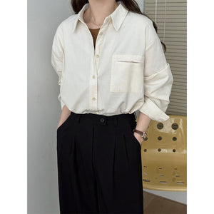 2025 corduroy polo collar shirt women's popular spring solid color long sleeve chic loose college style top 88