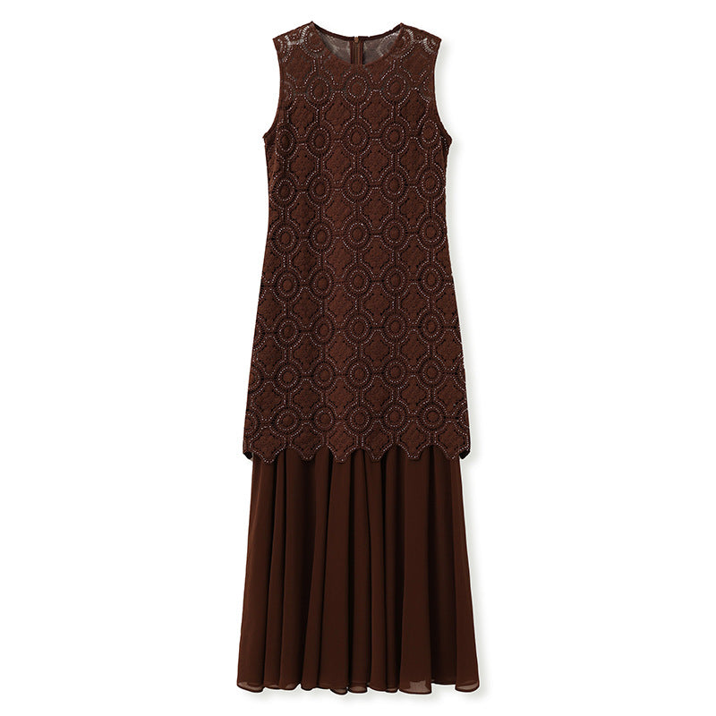 summer fashion rope embroidery splicing dress women's high-end new Chinese style retro temperament design long dress N4025