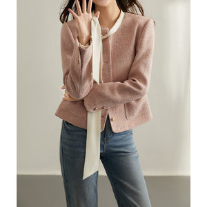 2025 Temperament Wear a pink Xiaoxiangfeng jacket, high-end women's clothing, textured tweed, spring and autumn  spring short models