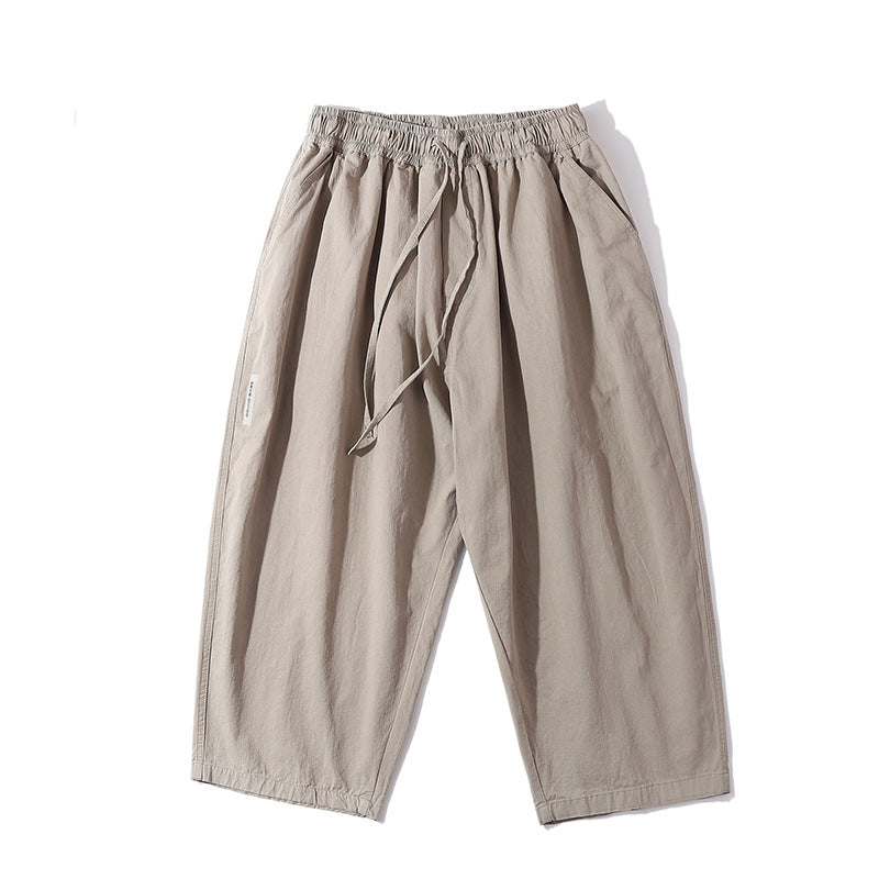 GOOSUDU Nanxia Qiaozhuang  Spring Solid Color Basic Straight Cropped Pants Japanese-Style Retro Loose Fashion Casual Pants for Men