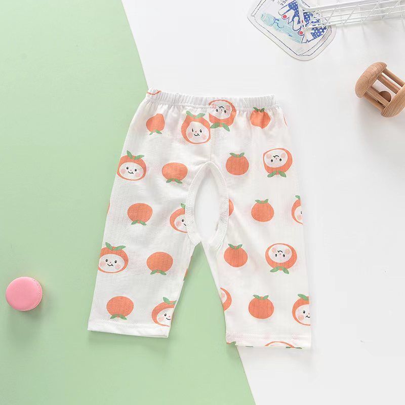 Baby Open-Seat Pants Cotton Thin Baby Cropped Pants Pajama Pants Children's Air Conditioning Pants Summer Loose Breathable Pants