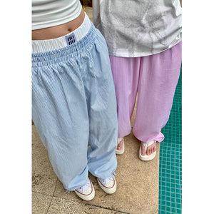 GOOSUDU Summer New Niche Fake Two-Piece Striped Casual Pants Women's Slimming Straight Pants Wide Leg Design Sense Idle Style Pants