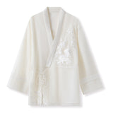 2025 spring new Chinese style flower and bird embroidered mulberry silk shirt white loose outer top women's M3074