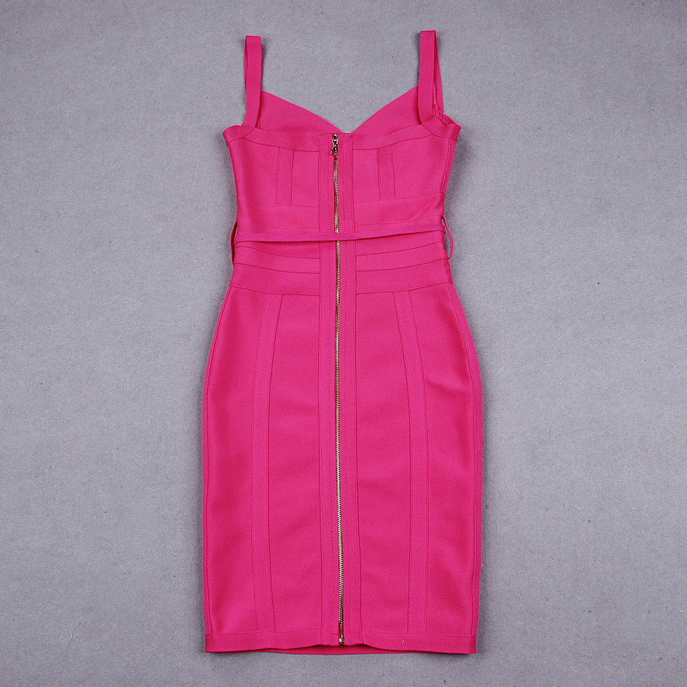New Summer European and American New Sexy Fashion Deep V Strap Stretch Stretch Slim Sheath Bandage One-Piece Dress