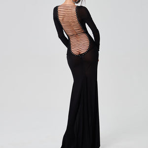 GOOSUDU 2025 fashion new autumn women's clothing sexy mesh backless straps long sleeves super long dress female hair