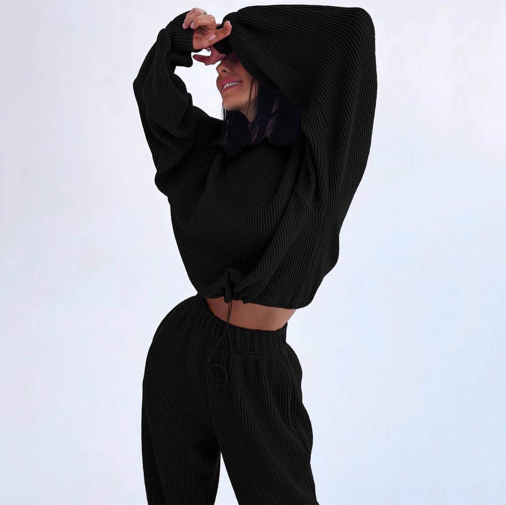 GOOSUDU New autumn and winter new corduroy solid color round neck pullover long sleeve two-piece suit fashionable casual trousers suit women