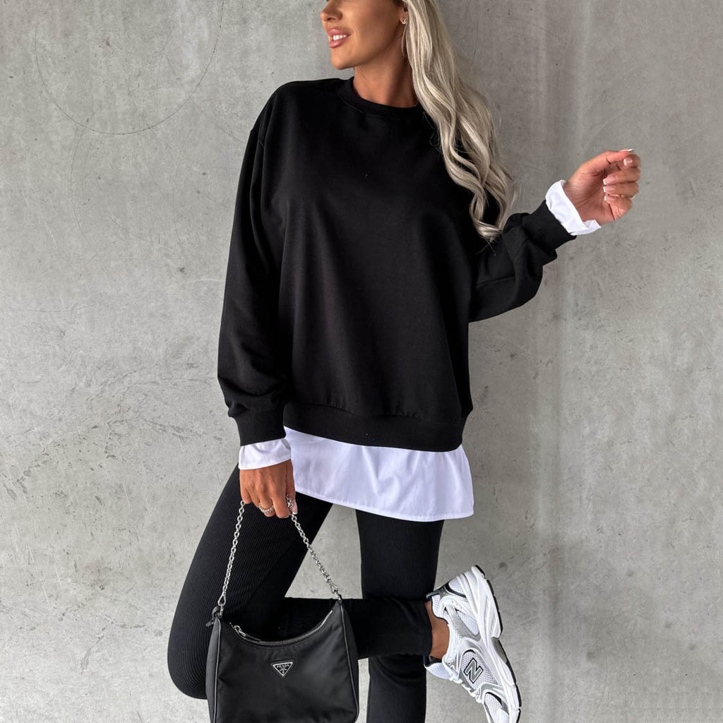 GOOSUDU New 2025 style autumn and winter two-piece set casual fake two-piece long-sleeved sweater top ribbed leggings suit women