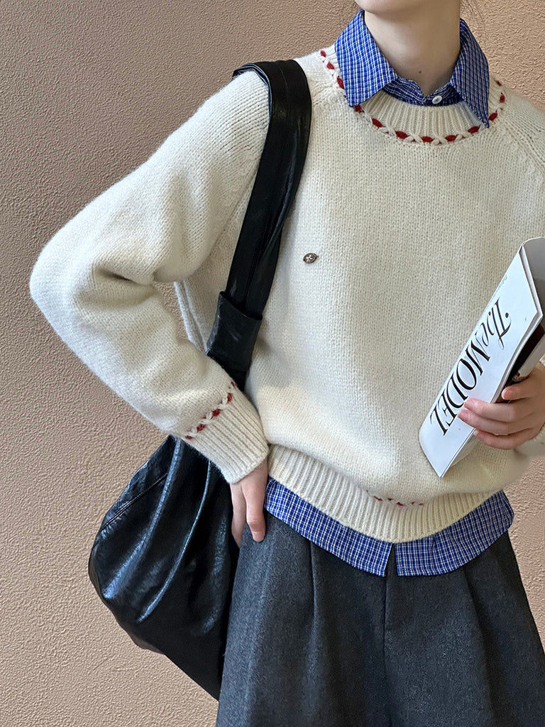 2025 popular autumn and winter new Korean version design round neck long sleeve loose versatile knitted sweater 1015-1