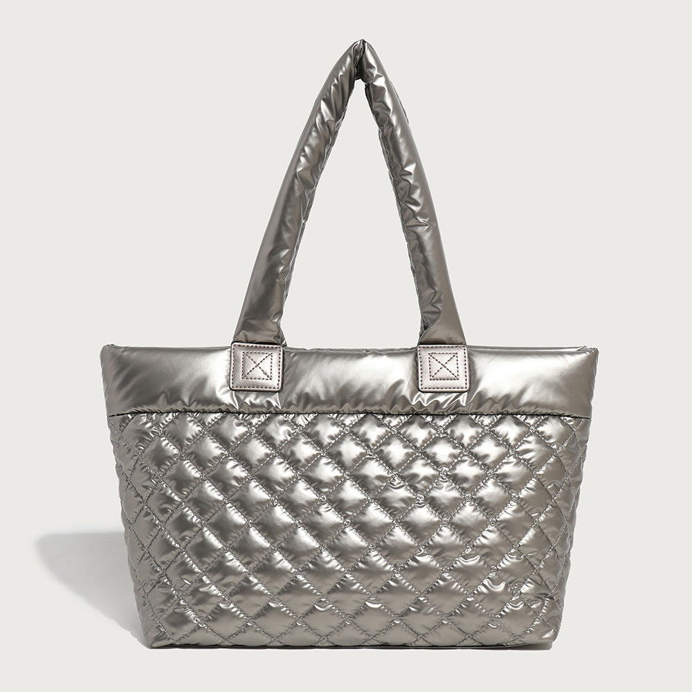 GOOSUDU 2025 Autumn new Xiaoxiangfeng diamond tote bag women's large-capacity air-feeling down bag commuter shoulder armpit bag
