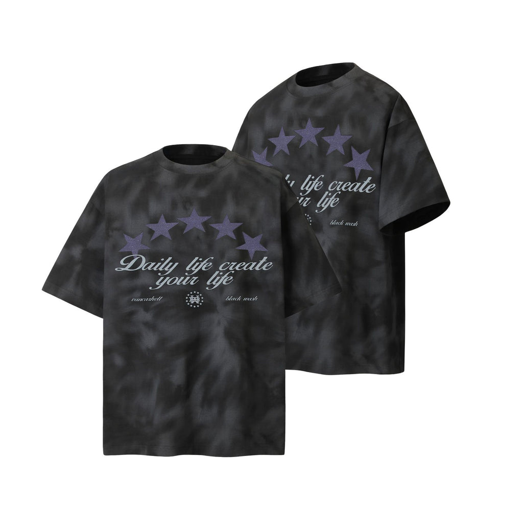 2025 9514 2025n Street 2025 Summer Letter Pattern Design Men's Tie-Dyeing Premium Sense Neutral Short Sleeve T-Shirt