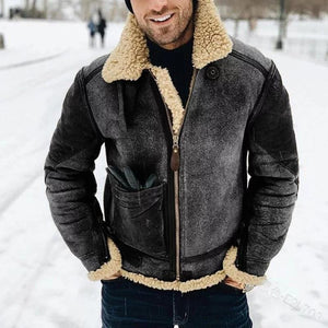 2025 Spot color and size wish  men's imitation leather fleece fur integrated short belt large lapel 6517