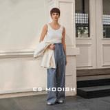 2025 ES MODISH spring new product, Korean vertical striped high street loose wide-leg casual pants (with waist rope) for girls