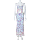 GOOSUDU 2025 ins style New new sexy double-layer mesh sling slim skirt pure desire wind floral suit women's