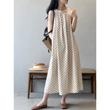 Polka dot dress women's summer lazy vacation coffee break  suspender skirt niche design a word neck long skirt