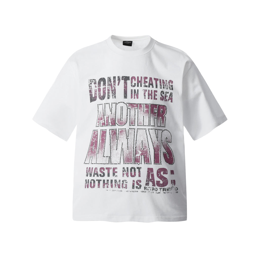 2025 F6612 2025n Street 2025 Summer Letter Bead Design Men's Loose Premium Crew Neck Short Sleeve T-Shirt