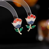 2025 S925 silver needle niche temperament sweet and fresh temperament earrings micro-inlay craftsmanship color zircon rose stud earrings women