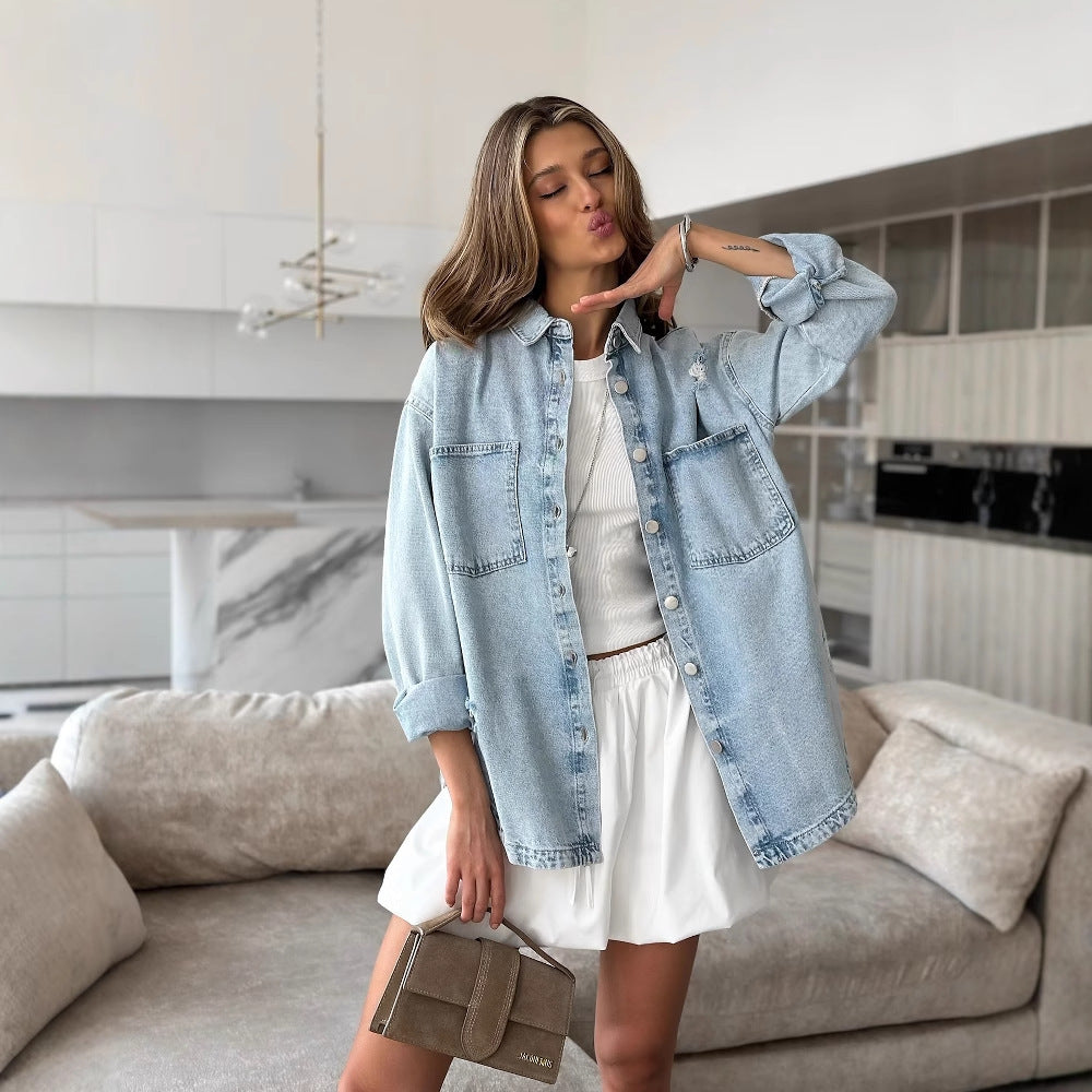 spring new women's clothing,  style fashion and leisure ins spring lazy ripped denim jacket
