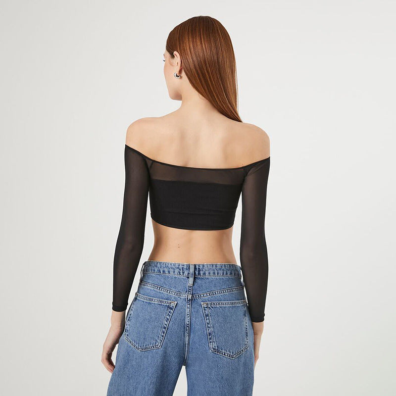 GOOSUDU 2025 AC008 summer New   independent station popular women's clothing one-word collar perspective chest wrap short top