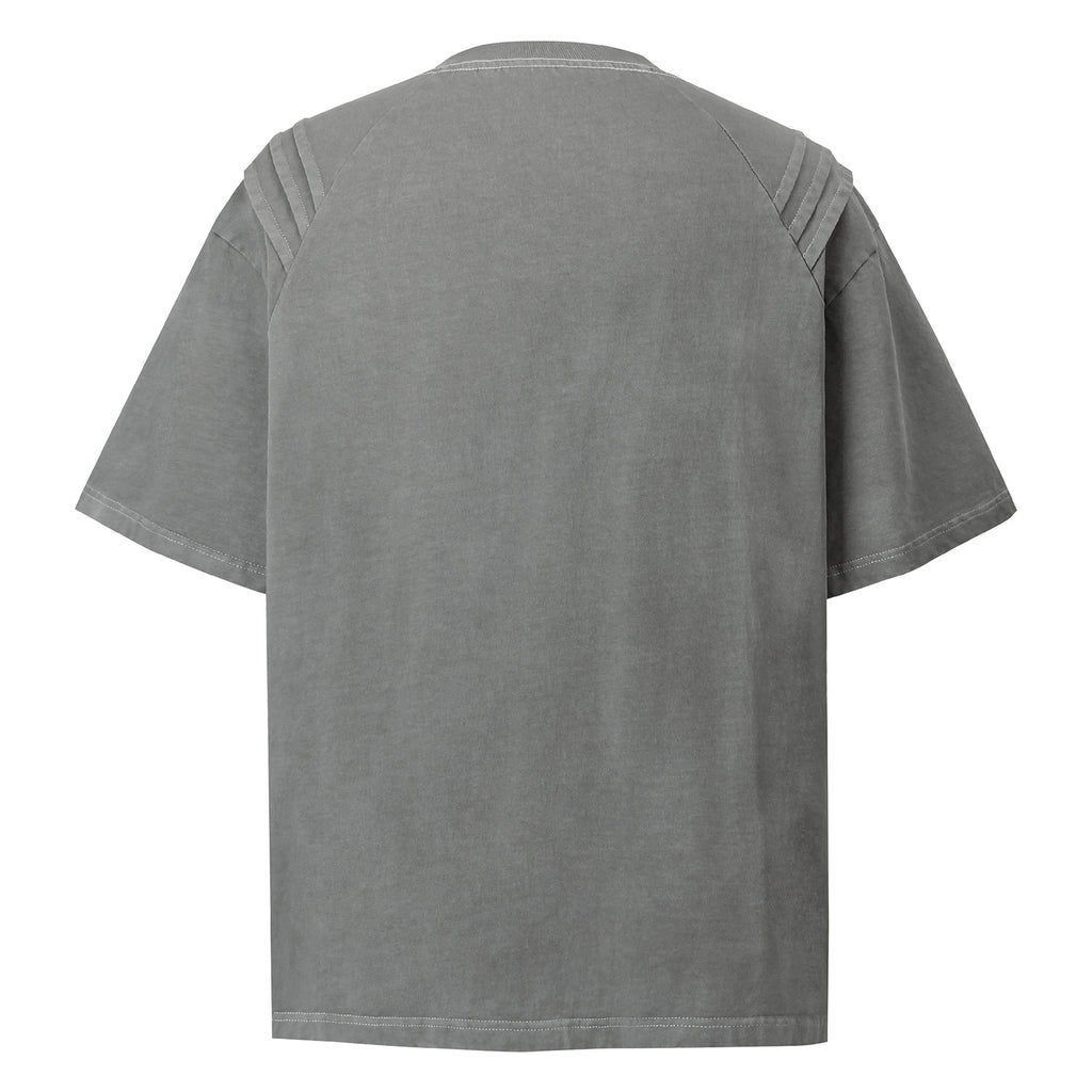 2025 9512 2025n Street 2025 Summer Irregular Design Deconstruction Men's Washed Premium Sense Neutral Short Sleeve T-Shirt