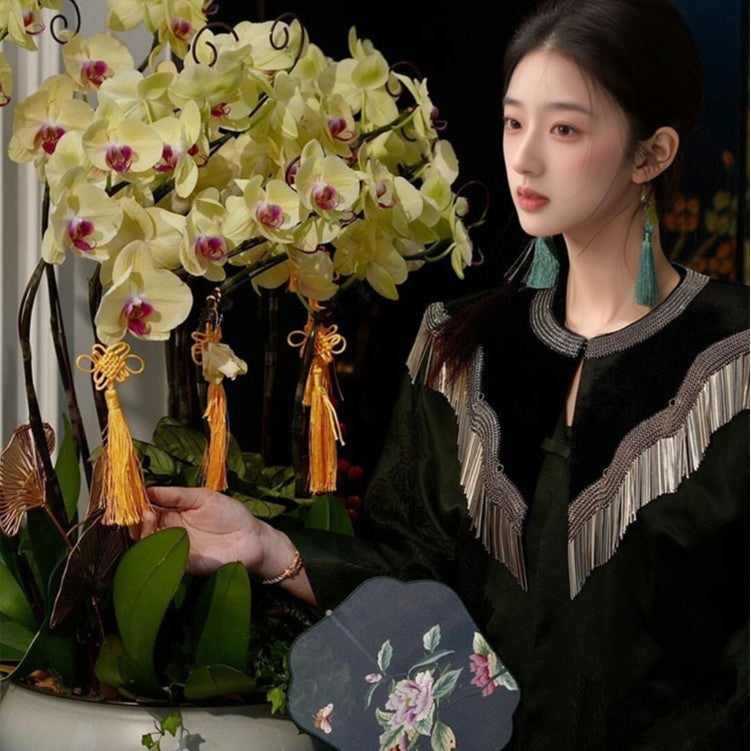 2025 retro high-end with cheongsam evening dress shows noble fashion mulberry silk black shawl women N2056