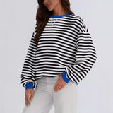 GOOSUDU New  2025 style clothing autumn and winter new round neck contrasting top striped loose long-sleeved fashion sweater