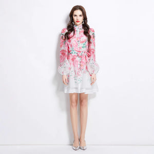 summer new  Popular trade  vacation watercolor flower print short dress