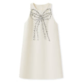 Xiaoxiangfeng's new heavy industry three-dimensional bead design sense, round neck sleeveless temperament, waist and thin dress N1016