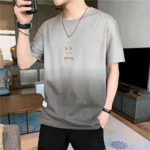 GOOSUDU Short Sleeve T-shirt Men's Summer Fashion Brand Gradient Smiley Face Summer Half Sleeve All-Matching T-shirt Men's Thin Summer Wear