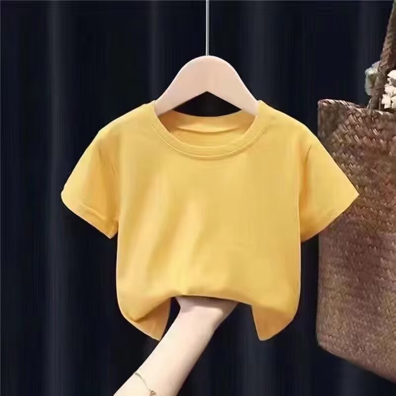 Summer Boys' Half Sleeve T-shirt Kindergarten Primary School Children's Solid Color Short-Sleeved Shirt Children's Summer Bottoming Shirt