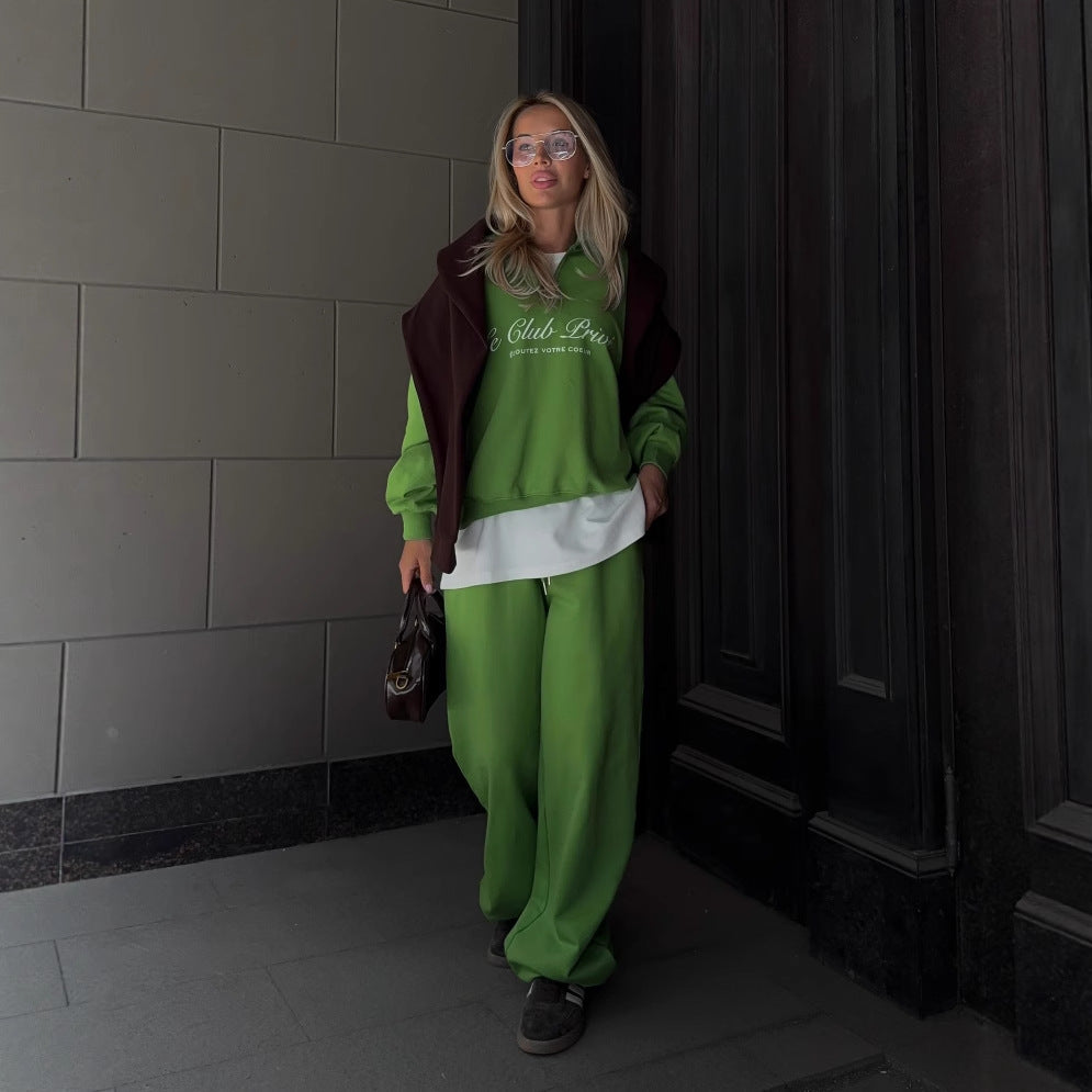 New spring and autumn new suit long-sleeved semi-zipper solid color loose fashion sweater suit