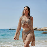 GOOSUDU 2025 knitted blouse set, flared sleeves, loose vacation sunscreen, women's
